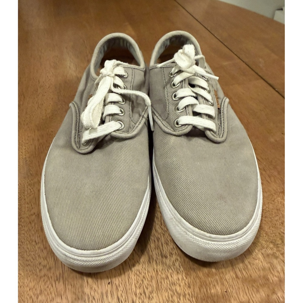 Vans Men's 8 Gray Twill Lace-Up Skate Sneakers Tooled Leather Heel & Low Top